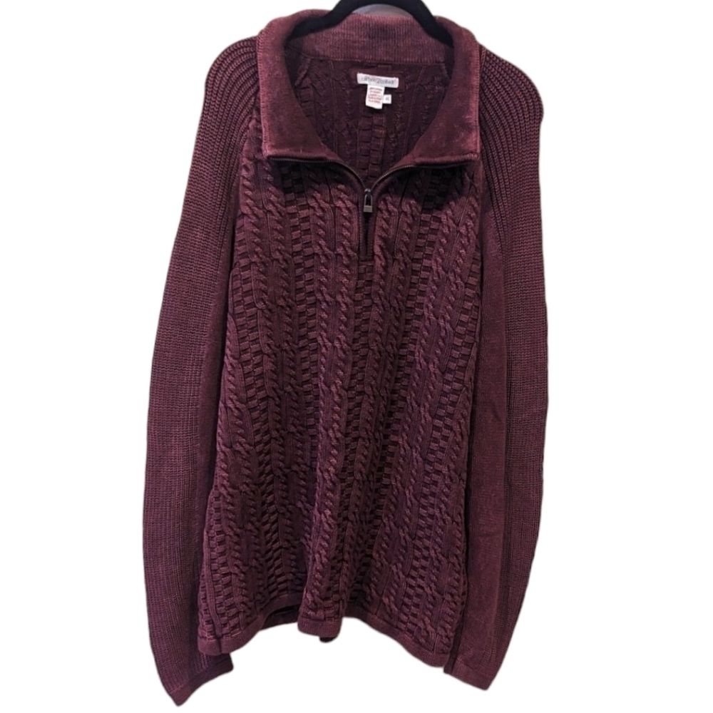 Carbon2Cobalt Plum/Berry Cable Knit Quarter Zip Men's Grandpa Sweater (XL)